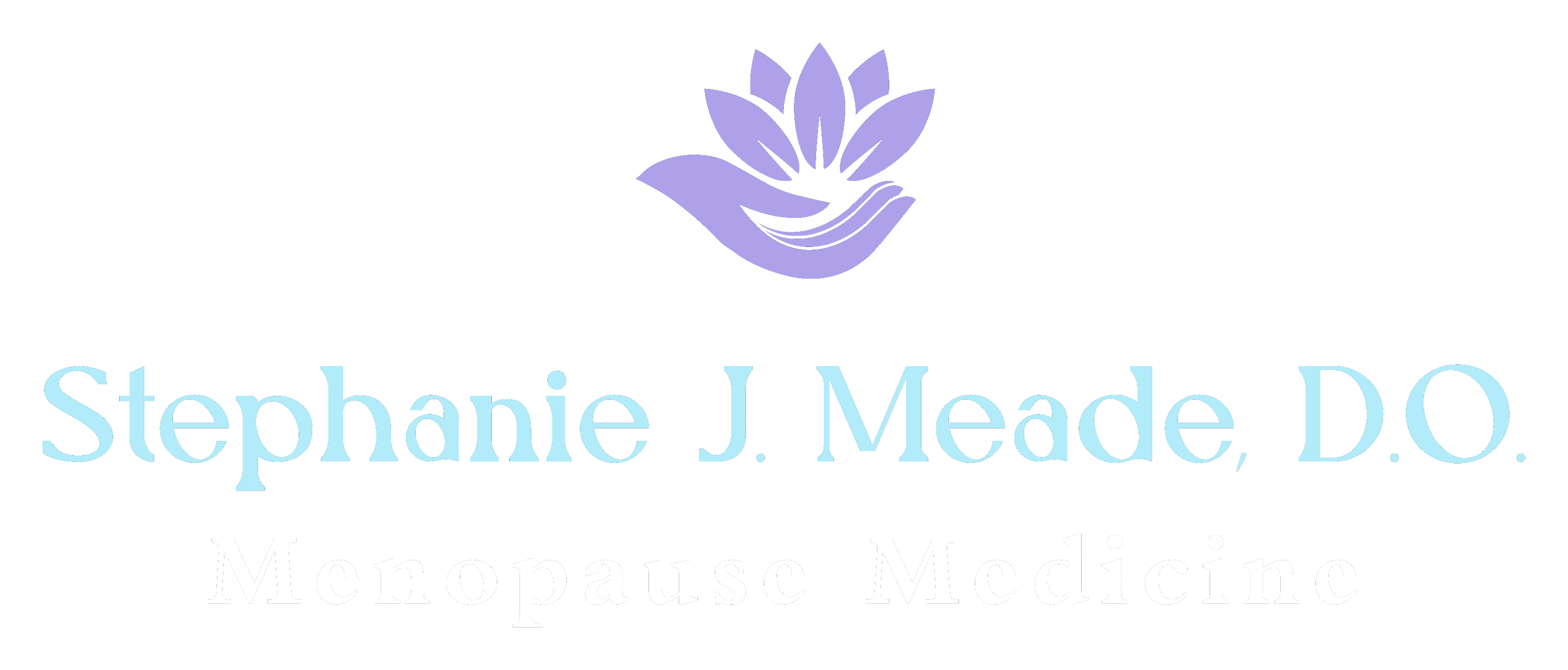 Logo for "Stephanie J. Meade, D.O. Menopause Medicine" featuring a purple lotus design on a black background.